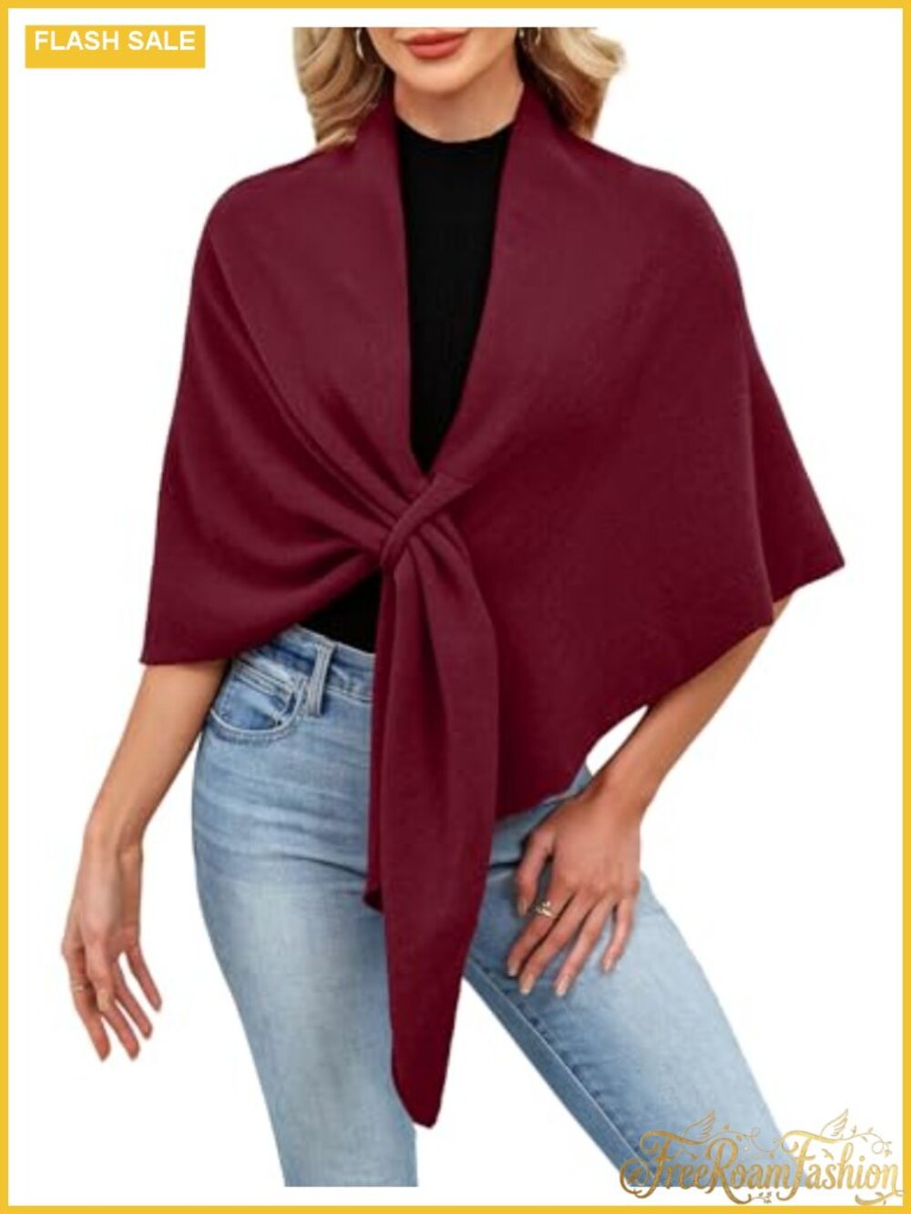 Womens Soft Knitted Open Front Poncho Shawl Wrap Sweater One Size